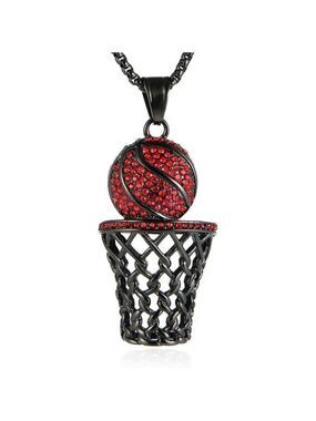 18k basketball hoop rim CZ stainless steel pendant box 22" chain necklace NWT
